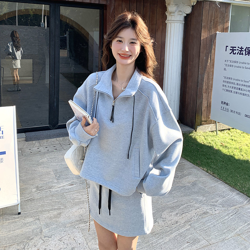 慵懒风宽松休闲卫衣短裙套装女2025春季新款韩系少女减龄两件套潮,女装套装/套裙,2C159