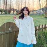 【主推现货】高阶杏白西装820P125-K188土耳其蓝百褶裙821P85K138，女装套装/套裙，2C137