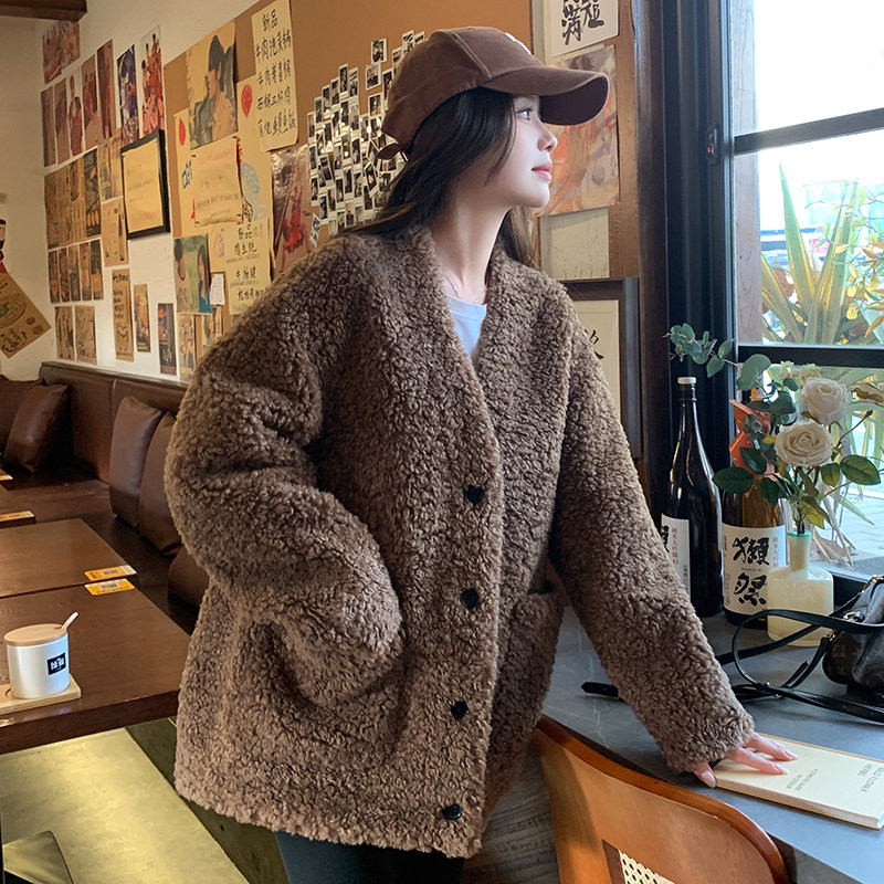 超好看小香风羊羔毛外套女秋冬2024新款高级感皮毛一体毛茸茸上衣,女装皮草,2C022