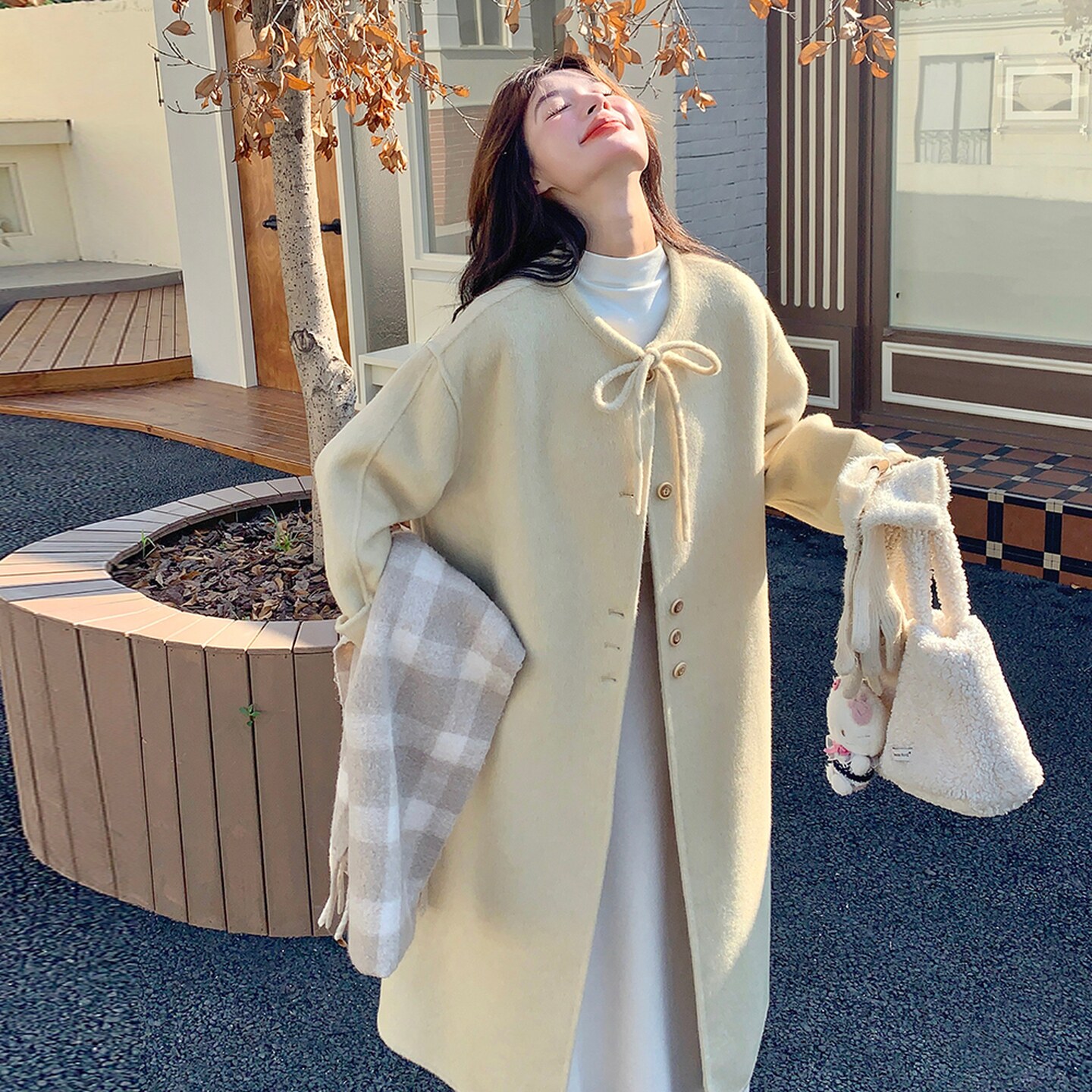 系带软糯双面羊绒大衣双面呢外套w409P295K385,女装毛呢外套,2C298
