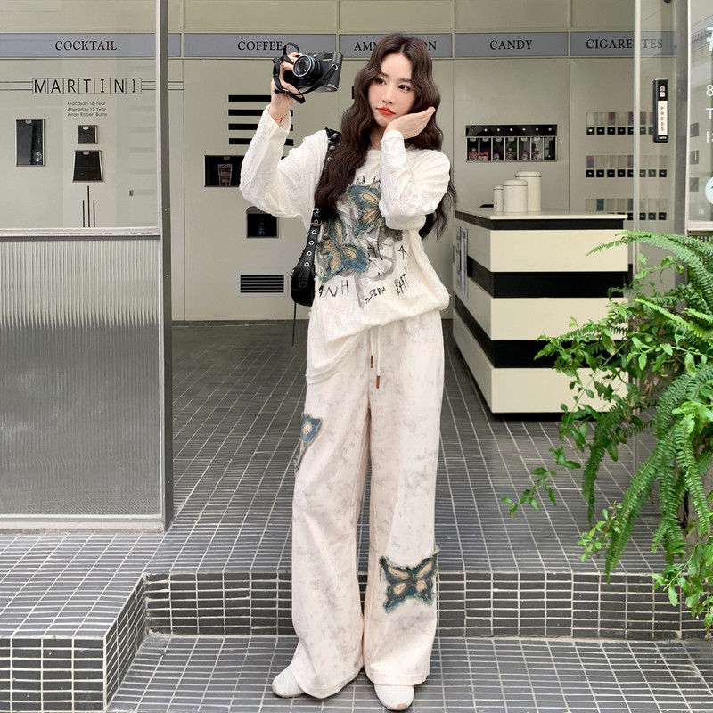 INS风松弛感氛围感时尚套装套装冬季提花圆领时尚春秋长袖休闲,女装套装/套裙,2C087