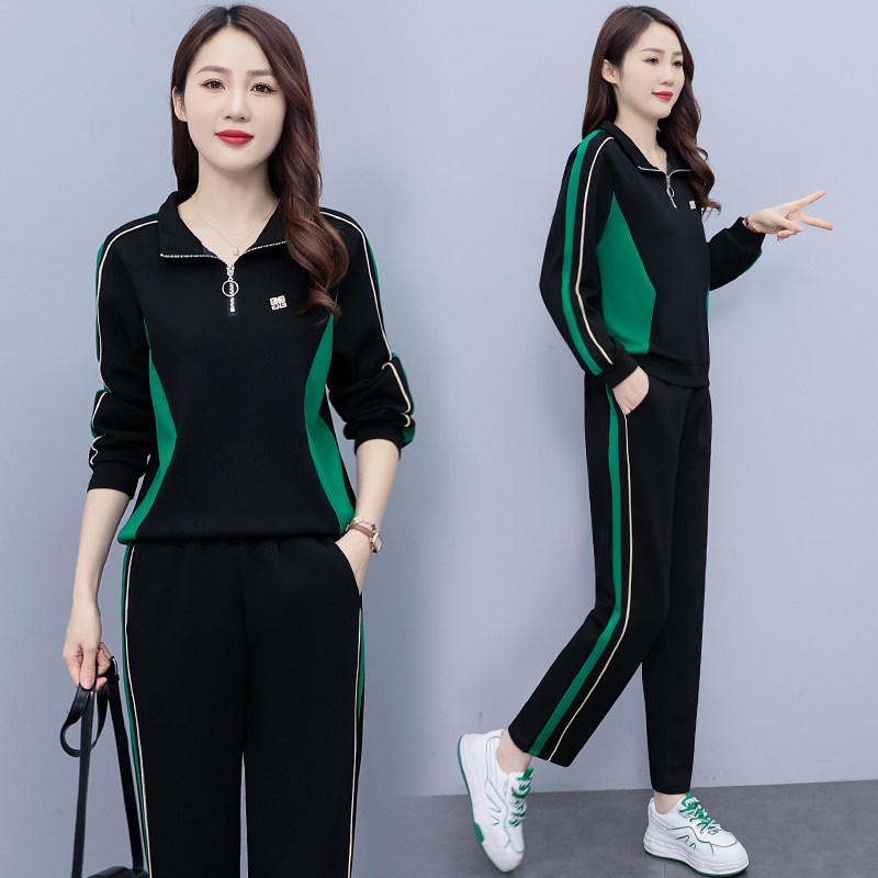 2025春装新款大码时尚拼接卫衣洋气显瘦休闲两件套套装,女装套装/套裙,先锋丽姿