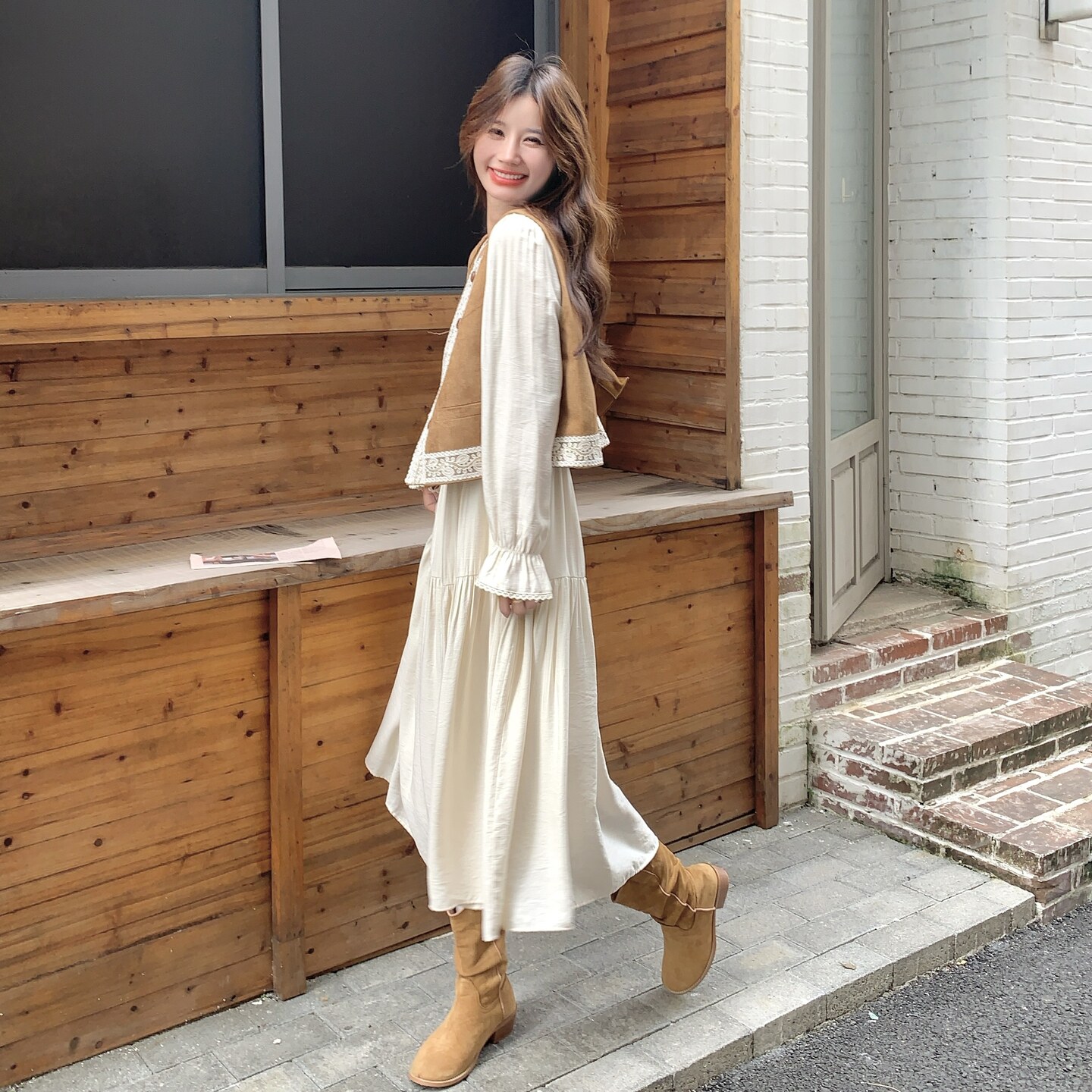 白色连衣裙套装女秋季2025旅游穿搭美拉德马甲裙子刺绣休闲舒适,女装套装/套裙,2C218