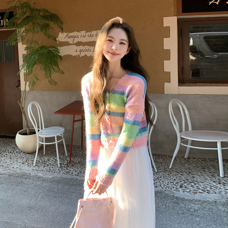 慵懒风彩条毛衫+白色仙女裙套装2C057-8130-P145-K208,女装套装/套裙,2C057