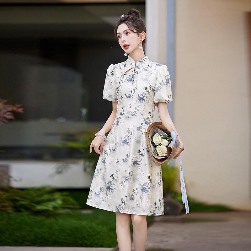 吾爱衣2407款碎花连衣裙女新中式改良旗袍洋气遮肉裙子,女装连衣裙,吾爱衣