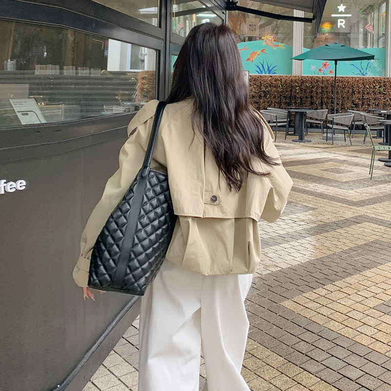 韩系chic卡其色短款风衣外套女春秋2025新款日常通勤穿搭夹克上衣,女装短外套,2C112
