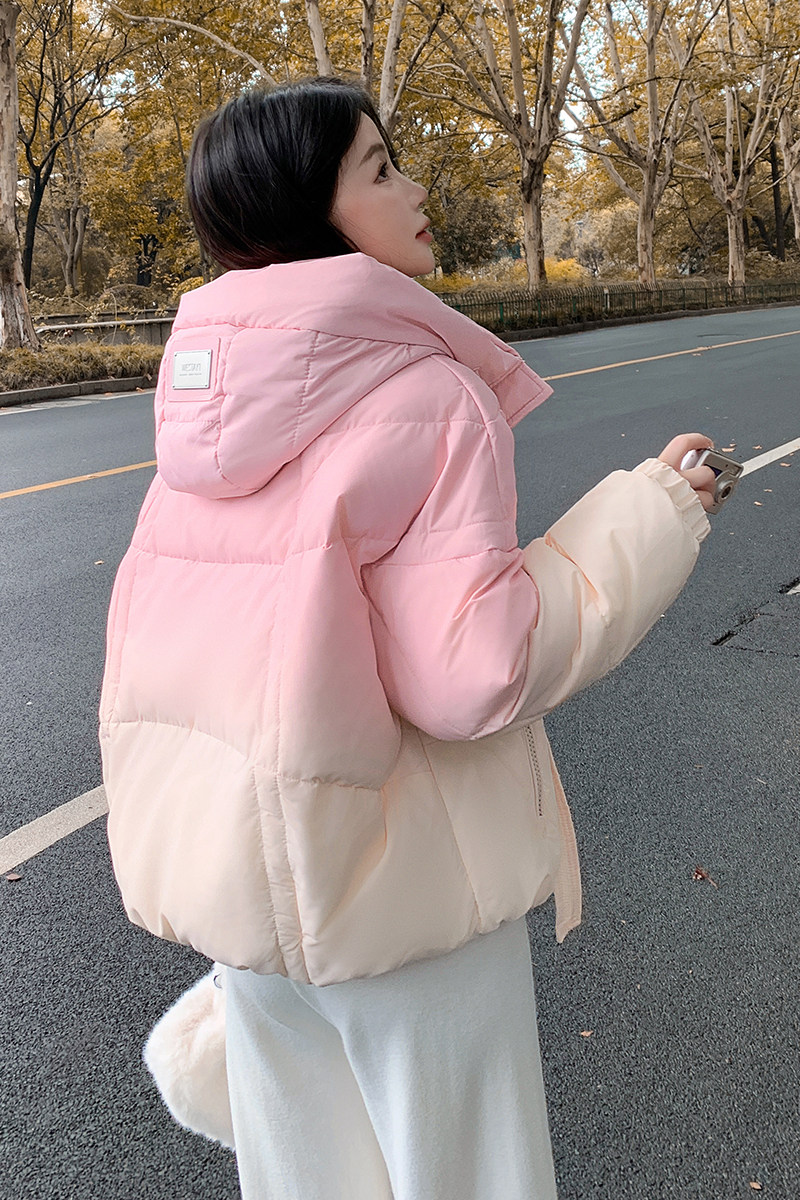 渐变粉色羽绒服女冬季新款百搭甜美今年流行洋气白鸭绒加厚外套,女装羽绒服,2C218