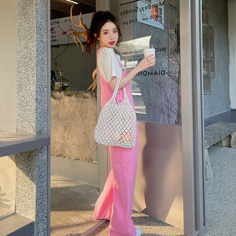 【现货】2025夏季新款粉色牛仔背带裤085-S165-P115-K168,女装牛仔裤,2C120
