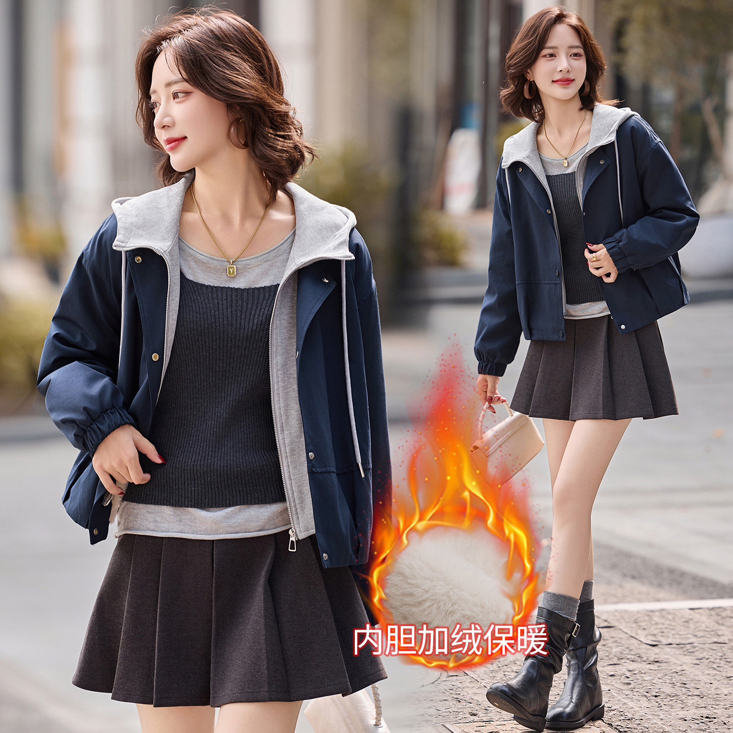 现货派克服女冬季新款加厚加绒韩版洋气短款保暖外套,女装短外套,英标秀（1C119）