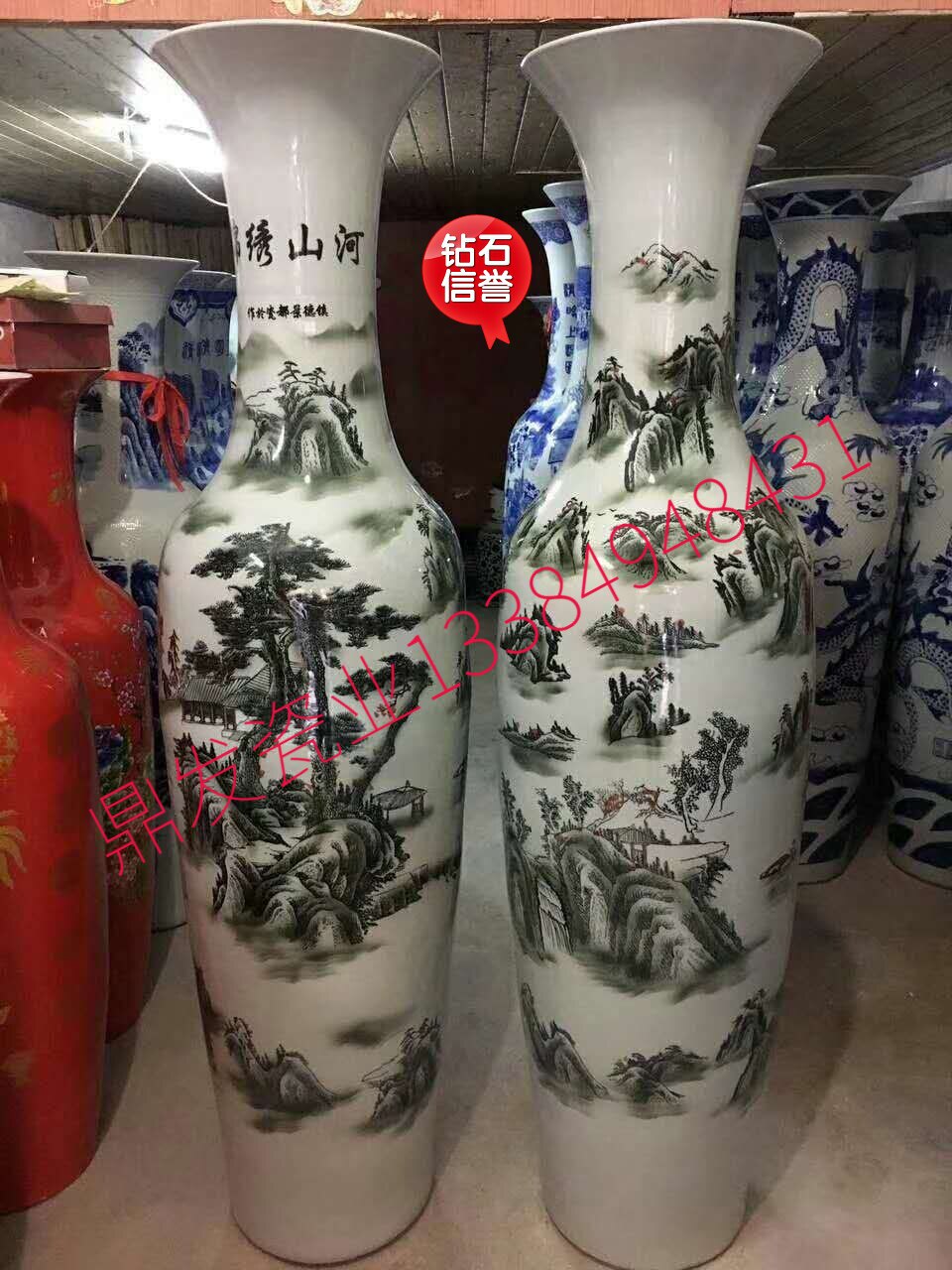 中国　花瓶 Jingdezhen高品質青と白の花柄磁器花瓶正方形アンティーク