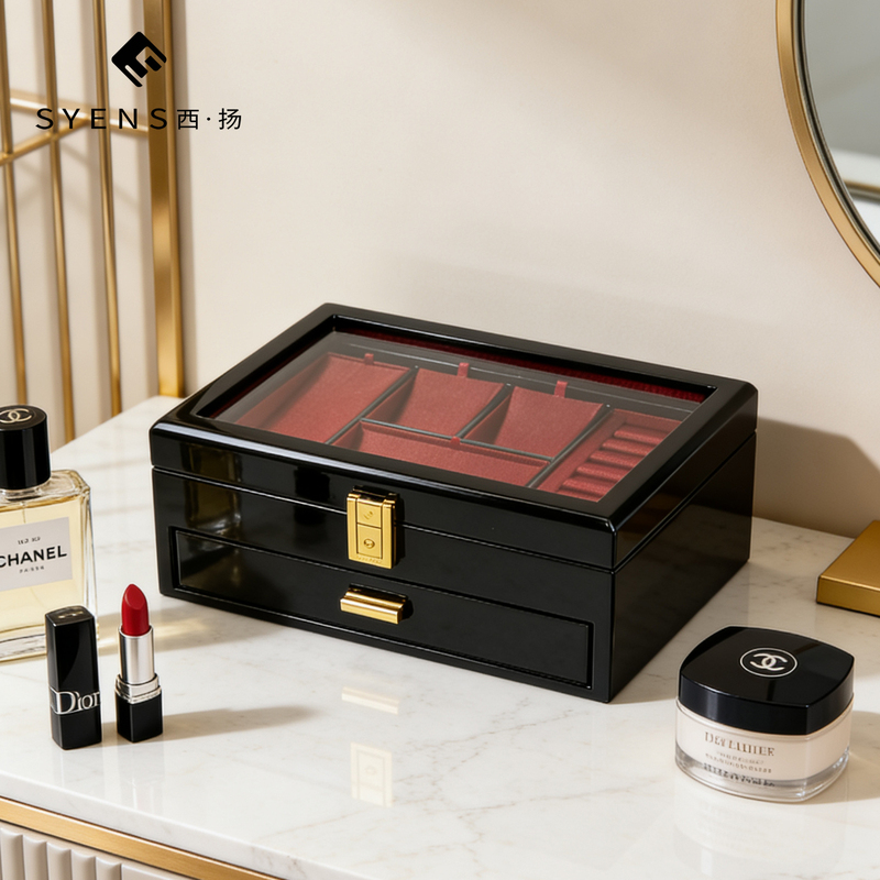 New Three-Layer Gold Jewelry Box Storage Box, High-End Wooden Two-Layer Gold Jewelry Display Box, Exquisite for Wedding and Gift Giving