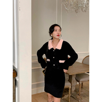 MICHELLY MO soft glutinous gentle wind imitation mink fur celebrity temperament knitted cardigan skirt suit