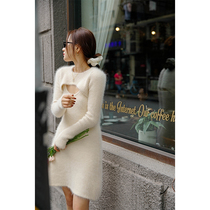 MICHELLY MO socialite angora mink fur shawl suspenders dress knitted two-piece small man