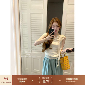 Thepeachofficial free holiday lazy style draped straight wide-leg pants knitted top suit