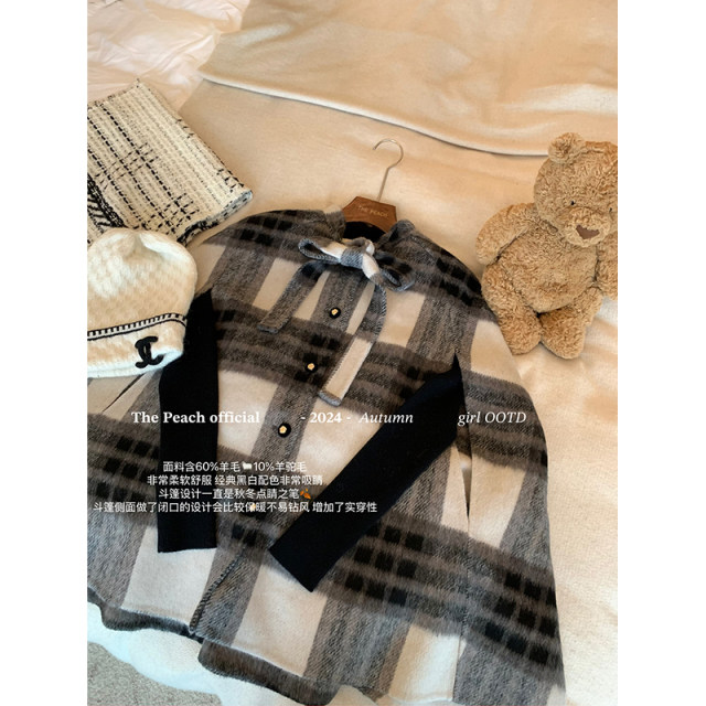 French bow tied woolen cloak coat