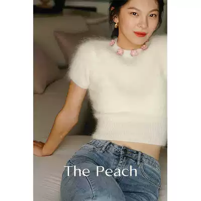 MICHELLYMO soft waxy mohair sweater women's pullover wear small flower slim gentle style knitted top