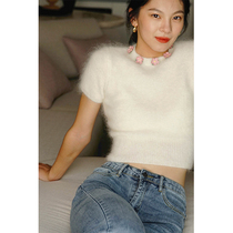 MICHELLYMO soft waxy mohair sweater womens pullover wear small flower slim gentle style knitted top
