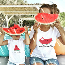 Pure cotton fun parent-child clothing kindergarten mother and child summer high-end baby boy childrens clothing street watermelon T-shirt short-sleeved trendy