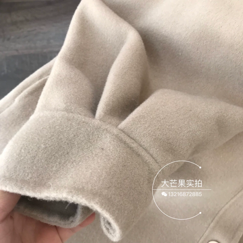 18 mùa thu và mùa đông hướng dẫn giải phóng mặt bằng mùa hè hai mặt nút túi cashmere ve áo tay áo lớn áo khoác len