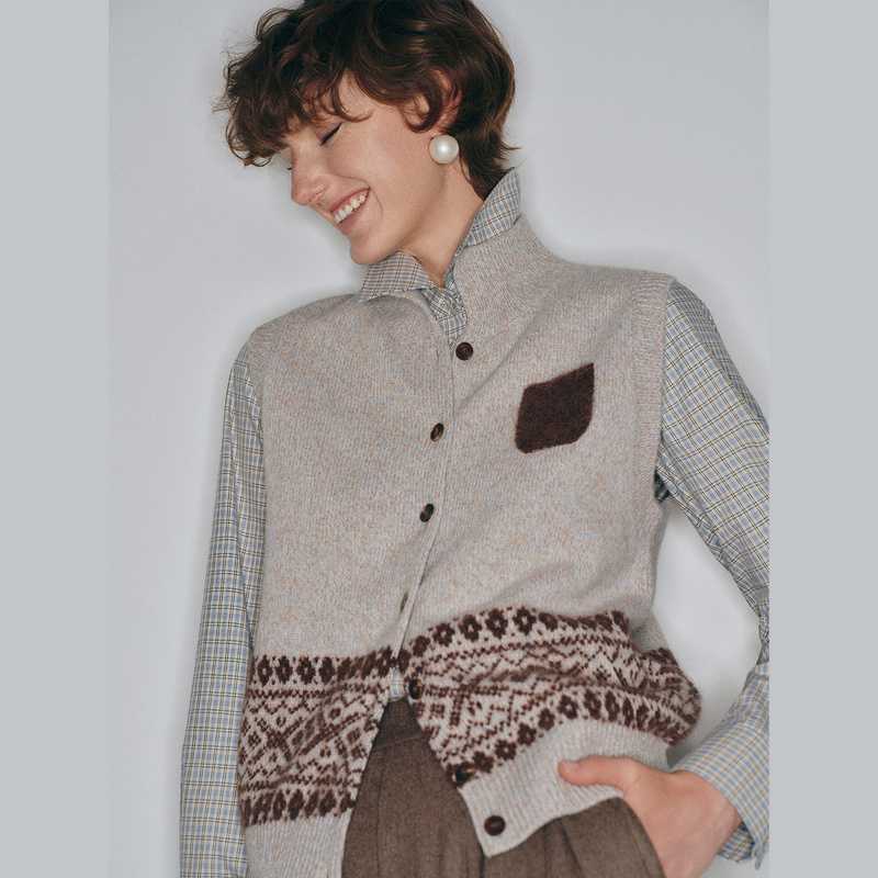 Little Bug Designer Sea Salt Baby Cocoa Deep Sea Series Fair Isle Wool Alpaca Small Pocket Knit Vest