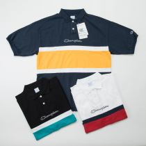 Soda Spot CHAMPION Short Sleeve Championship Striped Casual Polo Shirt T-Shirt Lapel