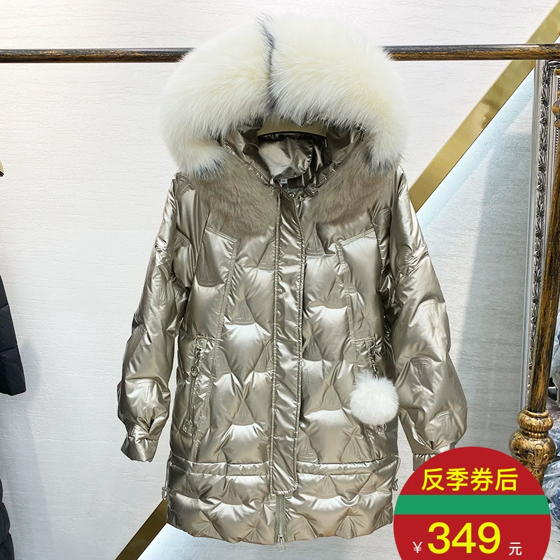 Vàng bóng siêu lớn thật lông cáo xuống áo khoác nữ mid-style 2019 mùa đông mới thời trang Hàn Quốc phong cách hot hot nữ - Xuống áo khoác