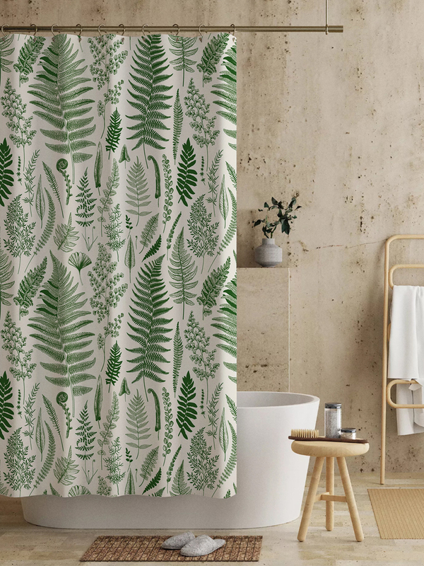 Green Nordic Pastoral Waterproof and Mildew-Proof Shower Curtain Polyester Partition Curtain Toilet Blackout Curtain Waterproof Blocking Curtain Bathroom Curtain