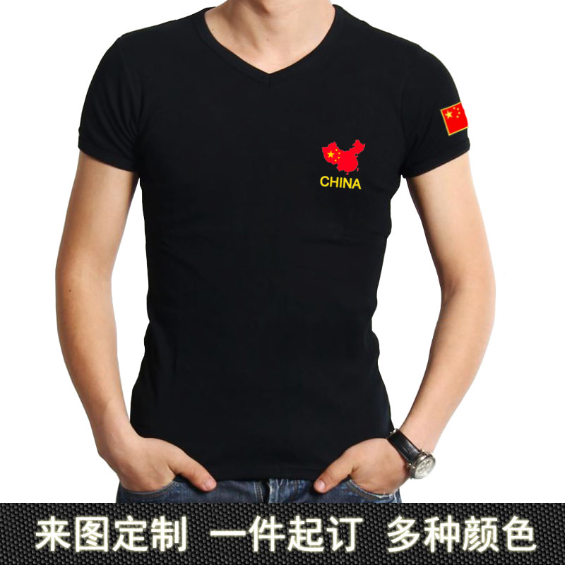 Customized to do embroidery national flag military fans special forces slim V neck half sleeve t-shirt military uniform tactical tight short sleeve men's model