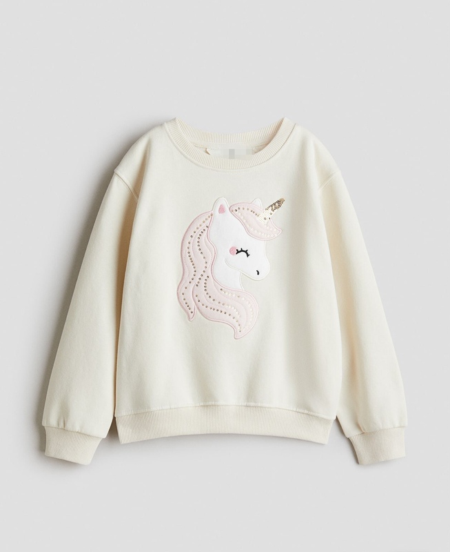 H Brand Girls' Long-Sleeved Fleece Sweatshirt with Unicorn Pattern, Autumn and Winter Style, Girls' Children's Baby Top