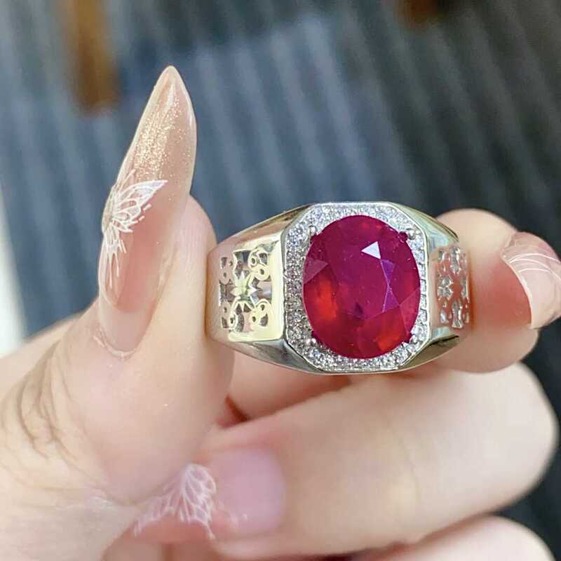 New Pigeon Egg Ruby Ring with Pigeon Blood Red Color, Super Shiny Men's Ring, Stylish and Adjustable, in Stock
