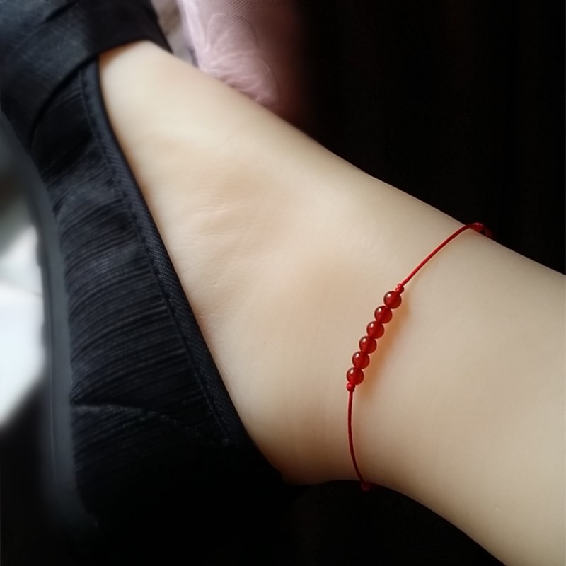 Thương hiệu gốc mã não đỏ và đen handmade rất mỏng đôi vòng chân mẫu đơn giản trung chuyển nóng chống nhỏ lắc chân vàng 18k