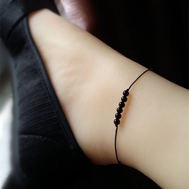 Thương hiệu gốc mã não đỏ và đen handmade rất mỏng đôi vòng chân mẫu đơn giản trung chuyển nóng chống nhỏ lắc chân vàng 18k