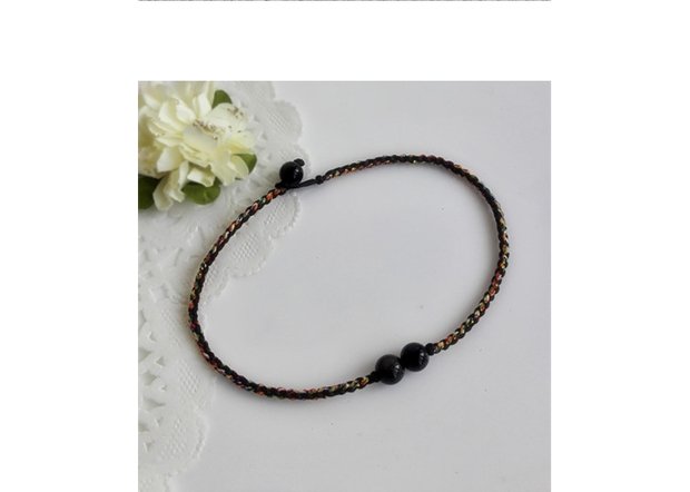 Sợi vàng nhiều màu của Obsidian được làm thủ công vòng chân thanh mảnh Joker boutique tươi và thanh lịch Tăng năng lượng tích cực lắc chân bạch kim
