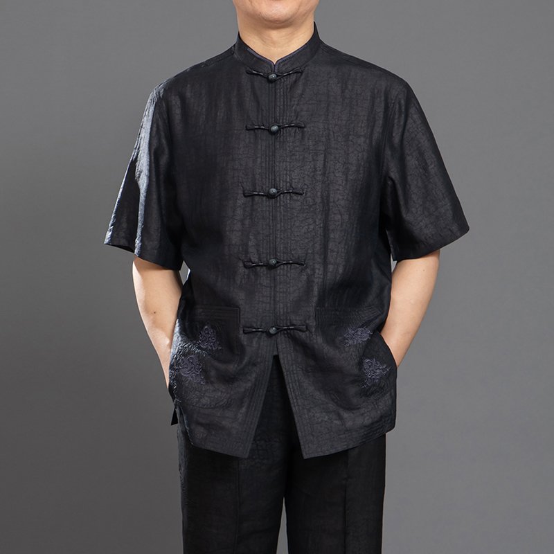 Baffolong high - end Xiang Yun Yun Yun Yun Men Tang Summer Summer Sand Silk Chinese Men's Father Birthday Tang Fashion Large Size