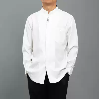 Baifulong Chinese style collar embroidered long-sleeved shirt high-end Tencel Chinese style men's Tang shirt New