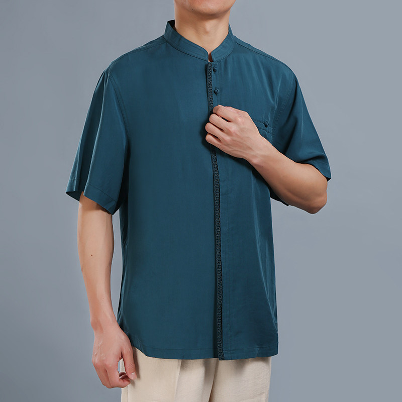 Fashion China Wind Chinese style Collar Shirt National Clothing Men 100 Furlong upscale Men's Tang Fashion Summer clothing blouses