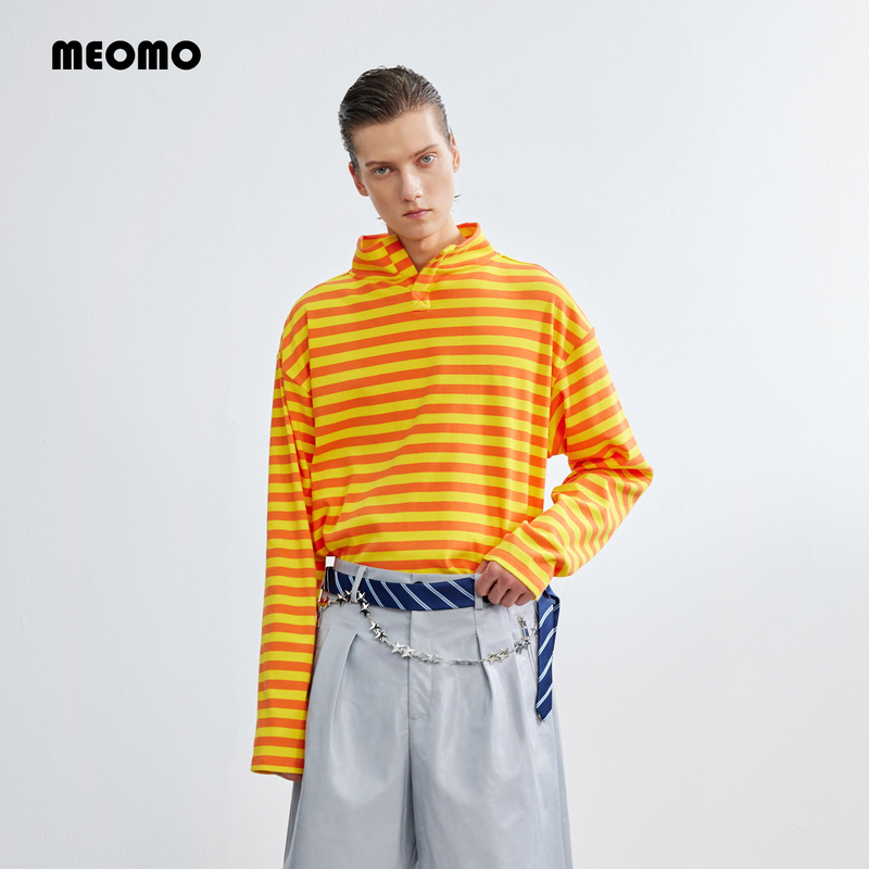 Original 2026 Spring New Collection from Meomo Designer Brand: Orange Striped T-Shirt with Unique and Bold Design