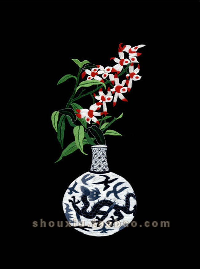 [Stitch Scan] Giới thiệu về Su thêu Người mới bắt đầu DIY Kit Zero Foundation Thêu Still Life Dragon Chai hoa tranh thêu treo tường