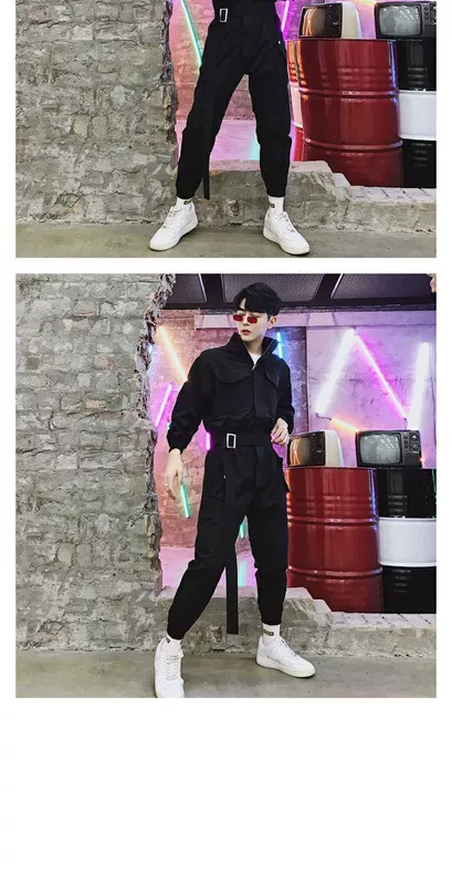 Bộ đồ liền thân dài tay phù hợp với jumpsuit hip hop Nhật Bản xu hướng retro overalls mùa thu và mùa đông jumpsuit nam chín mảnh