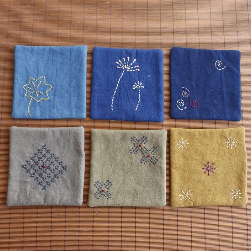 Blue Word Plant Blue Dyed Thorn Embroidered Coaster DIY Material Pack Tea Ceremony Insulation Cotton Small Fresh Simple Pastoral