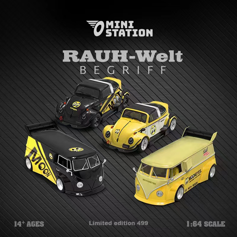 Mini Station 1:64 Volkswagen T1 Bus Beetle Simulation Alloy Car Model Moon Eye Paintwork