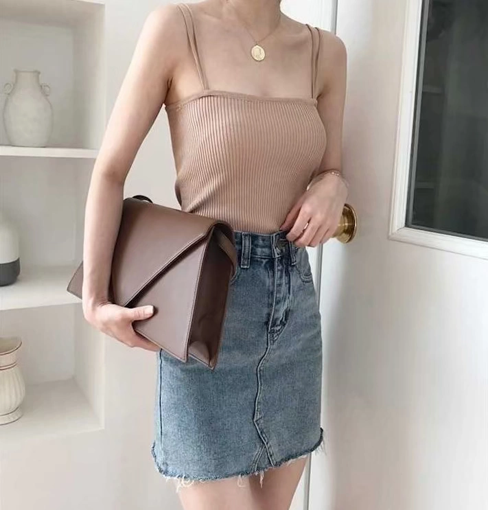 Đáy mschf sling nhỏ vest nữ đầu mặc bên trong mặc siêu lửa triều chic cổng hương vị retro đan màu đen