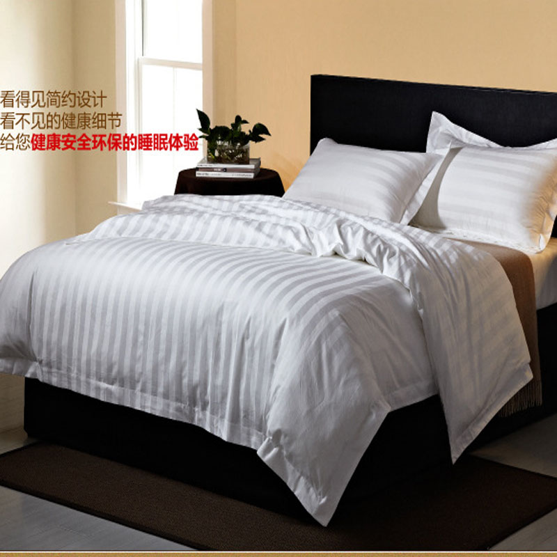 Hotel Bed Bedding White Pure Cotton Encrypted Full Cotton Three Cm Satin Sheets Covered Pillowcase Three pieces of four sets