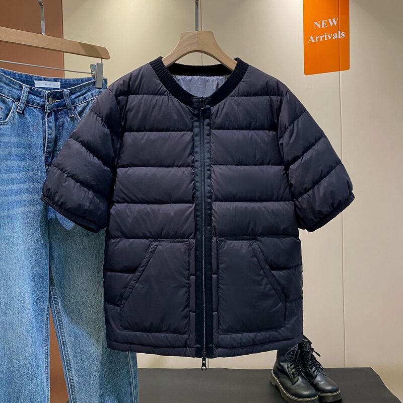 New Short-Sleeve down Jacket for Men and Women, 26-Year Half-Sleeve Round-Neck down Vest, Lightweight Duck down Jacket