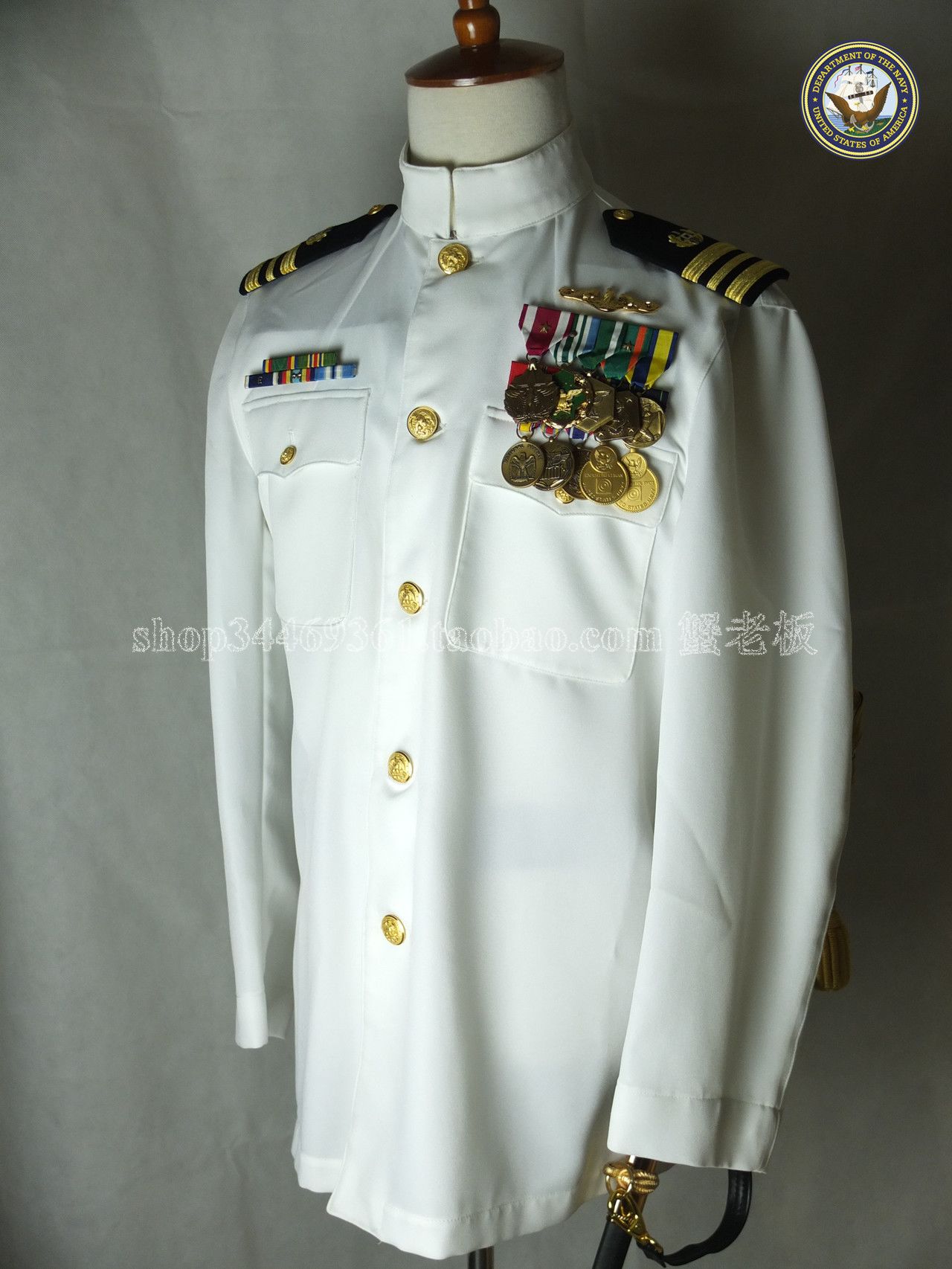 US NAVY US sea jun officer white collar gown white collar white jacket 42 yards and above SDW