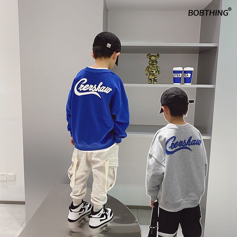 Children's round neck thick cotton T Korean style children's clothes 2022 new spring clothes boy clothes Chaub stickup with letters sleeve headsweaters