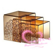 Fashionable simple coffee coffee table acrylic three-piece set hollow coffee table transparent carved corner edge coffee table can be customized