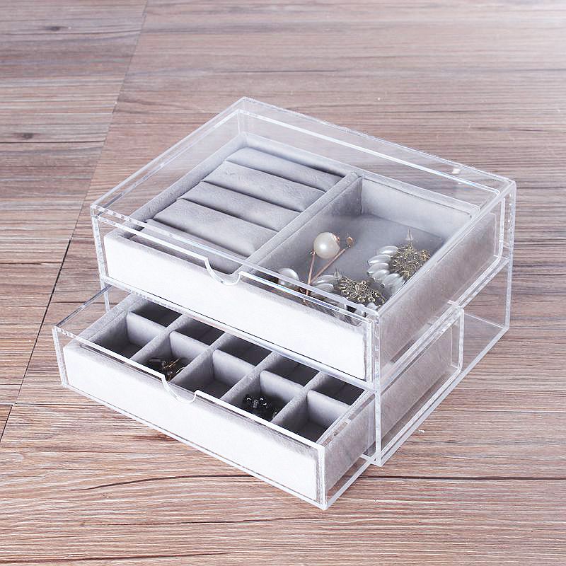 Simple small 2 layer acrylic transparent jewelry and sundries desktop storage box drawer box finishing box custom