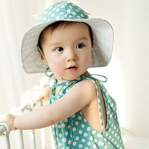  Childrens baby hat basin hat fisherman hat cotton sun visor ear polka dot spring summer and autumn thin 0-1-2 years old