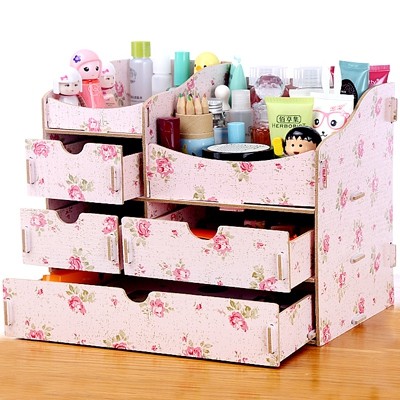 DIY wooden table top with drawer finishing frame Accessories Box Cosmetic containing box Multi-color Multi-color